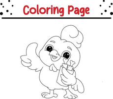 baby chicken thumbs up coloring page for kids. Black and white illustration for coloring book vector