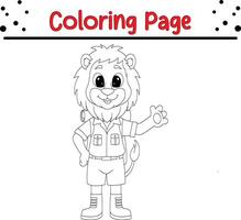 cute adventure lion waving coloring book page for children vector