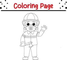 young firefighter coloring page for kids and adults vector