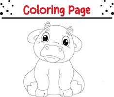 baby cow posing sitting coloring book page for kids. vector