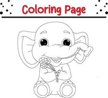 elephant holding flowers coloring page for kids and adults vector