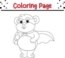 cute panda wearing superhero costume coloring book page for kids. vector