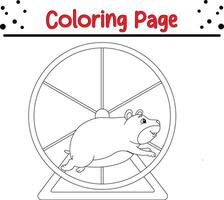 cute hamster running rolling wheel coloring book page for children vector