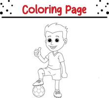 boy soccer player waving coloring page for kids and adults vector