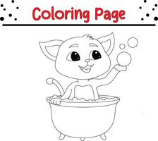 gato baños bañera colorante libro página para niños vector