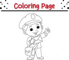 post boy posing holding envelope coloring book page for kids. vector