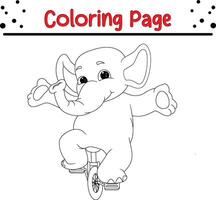 linda elefante montando bicicleta colorante libro página para niños. vector