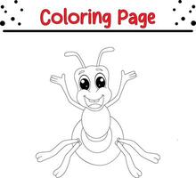 cute ant coloring book page for kids. vector