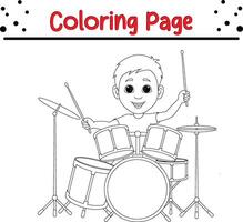 boy playing drums coloring book page for children vector