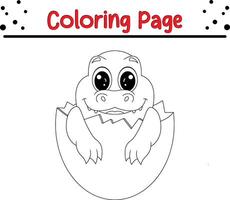 baby crocodile hatching from egg coloring book page for kids. vector