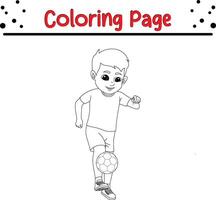 boy soccer player coloring page for kids. Black and white illustration for coloring book vector