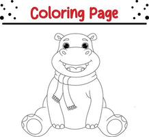 cute hippo coloring page for kids and adults vector