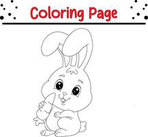 cute rabbit holding carrot coloring book page for kids. vector