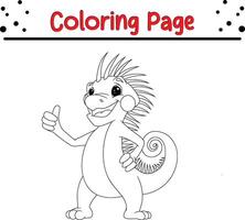 iguana coloring page for kids. Black and white illustration for coloring book. vector