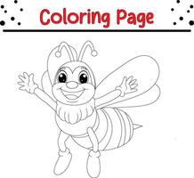 bee waving coloring book page for kids. vector