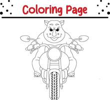 cute rhino riding motorcycle coloring page for kids and adults vector