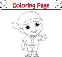 boy baseball player coloring page for kids. Black and white illustration for coloring book vector