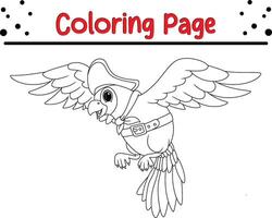 funny pirate parrot coloring book page for kids. vector