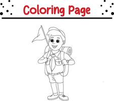 cute boy scout coloring book page for kids. vector