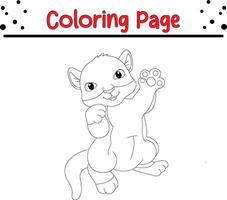 baby tiger standing waving coloring book page for kids. vector