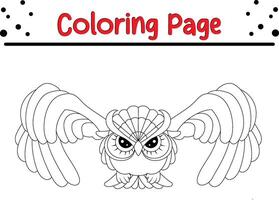 owl flying coloring book page for kids. vector