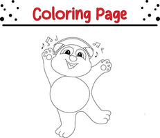 gracioso panda escuchando música colorante página para niños. negro y blanco ilustración para colorante libro vector