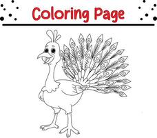 cute peacock coloring page for kids and adults vector