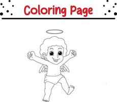 little angel coloring book page for kids. vector