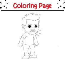 angry boy coloring book page for children vector