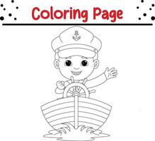 cute boy driving boat coloring book page for children vector