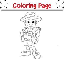 cute boy traveler coloring book page for kids. vector