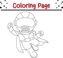 superhéroe astronauta colorante libro página para niños vector