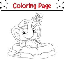 elephant sailing inflatable boat coloring book page for kids. vector