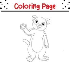 baby tiger standing waving coloring book page for kids. vector