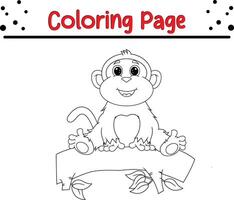 monkey sitting tree coloring page for kids. Black and white illustration for coloring book vector