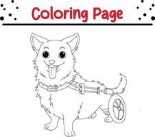 dog broken leg using wheel coloring book page for children vector