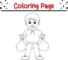 boy holding trash plastic coloring page for kids and adults vector