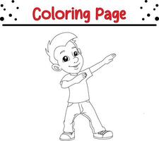 cute boy pose smile coloring book page for kids. vector