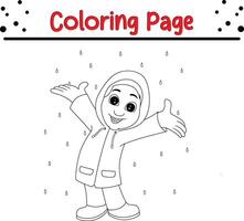 boy wearing raincoat coloring book page for kids. vector