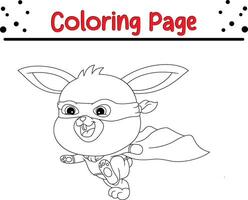 cute rabbit wearing superhero costume coloring book page for kids. vector