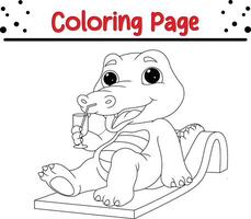 baby crocodile sitting drinking coloring page for kids and adults vector