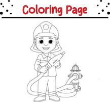 young firefighter coloring page for kids and adults vector