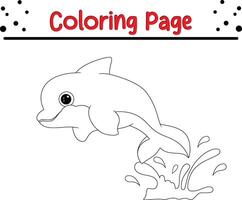 dolphin jumping coloring page for kids. Black and white illustration for coloring book vector