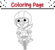 happy motorcyclist coloring book page for kids. vector