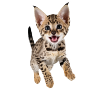 savannah cat kitten running and jumping isolated transparent photo png