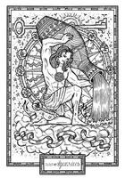 Zodiac sign Aquarius. Hand drawn fantasy graphic illustration in frame vector