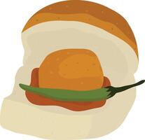 Indian street food Vada Pav Illustration, Indulge in the flavors of Indian streets with this Vada Pav illustration. Perfect for menus, posters, or culinary designs and more vector