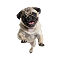 pug dog jumping and running isolated transparent png