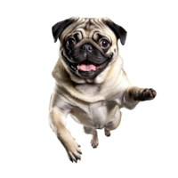 pug dog jumping and running isolated transparent png