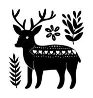 Folk Art Deer with Plant Motifs vector